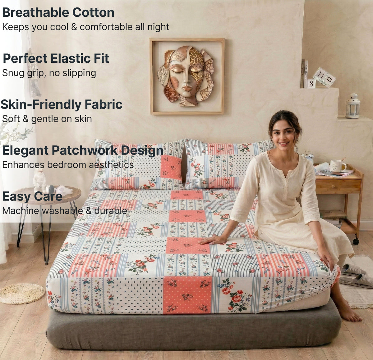 Urban Fitted Bedsheets Pink White