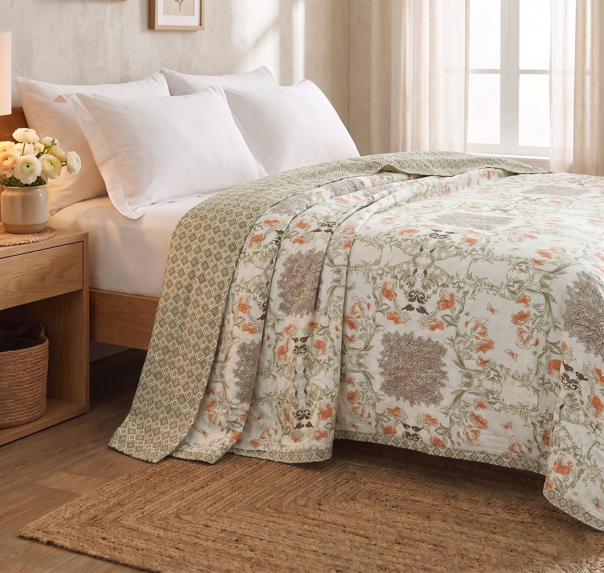 Aura Reversible Dohar Beige Green