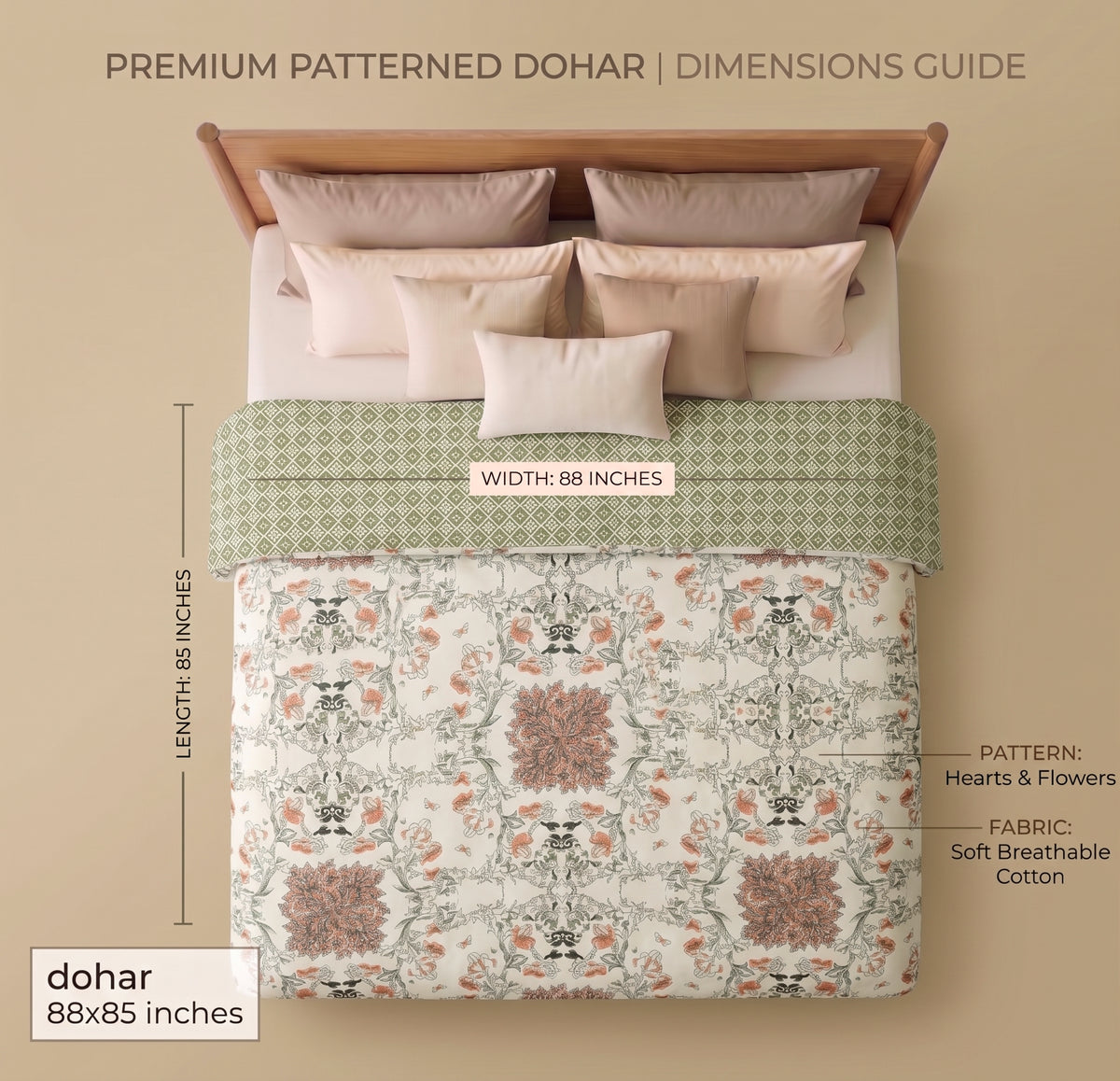 Aura Reversible Dohar Beige Green
