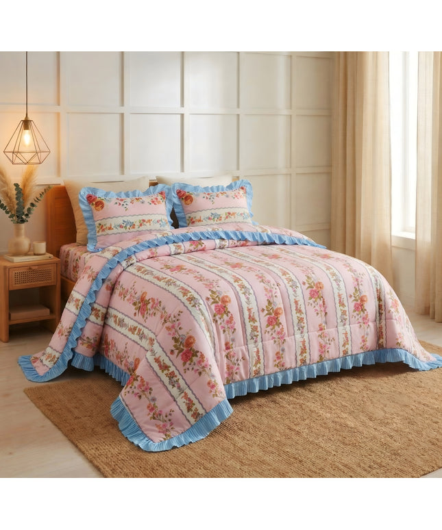 Frillo 4Pcs Bedding Set Coral Pink