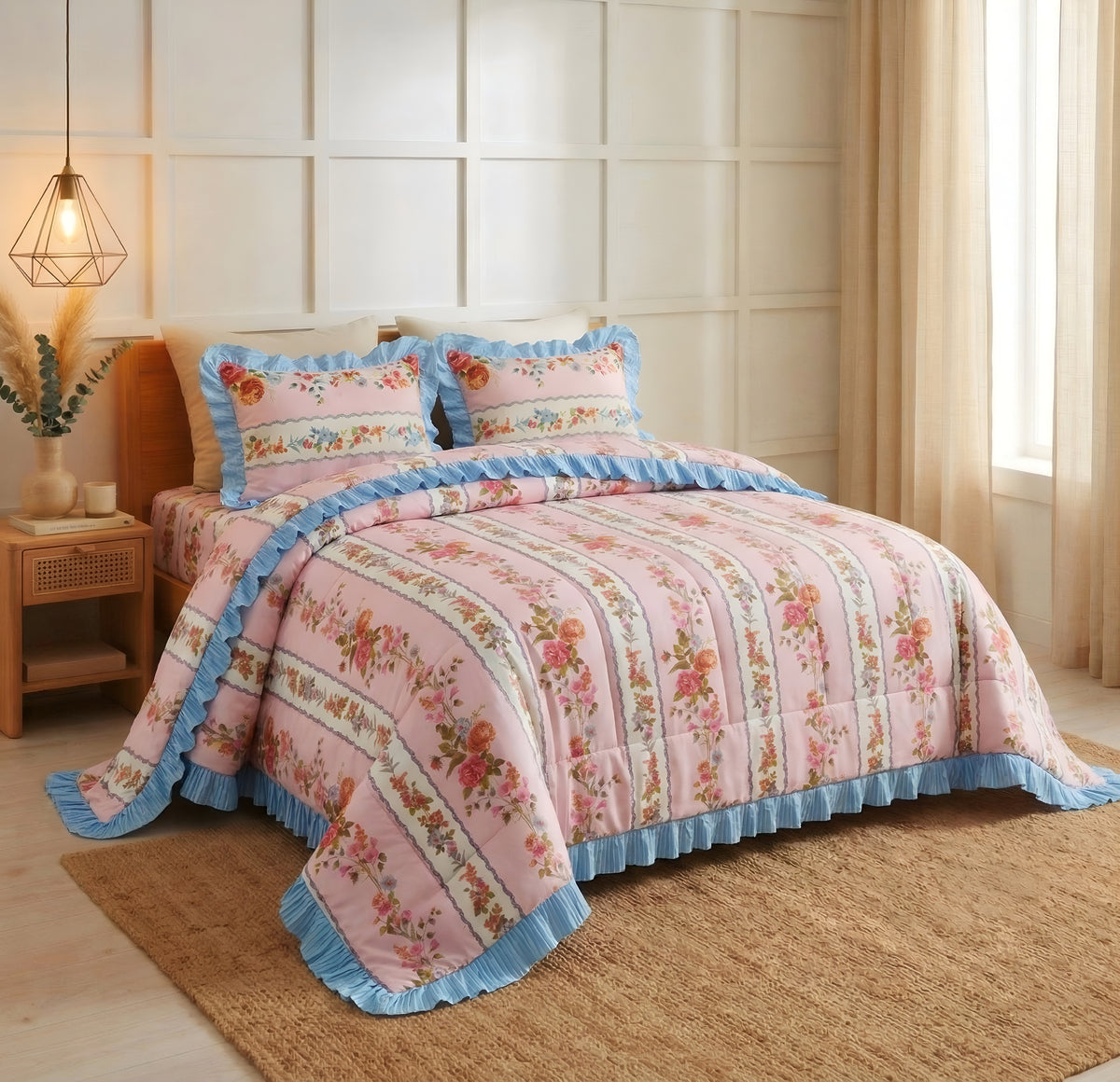 Frillo 4Pcs Bedding Set Coral Pink