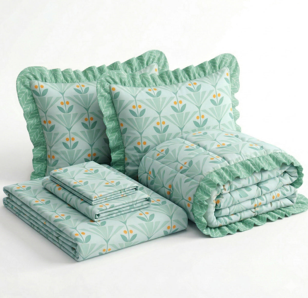 Frillo 4Pcs Bedding Set Mint Green