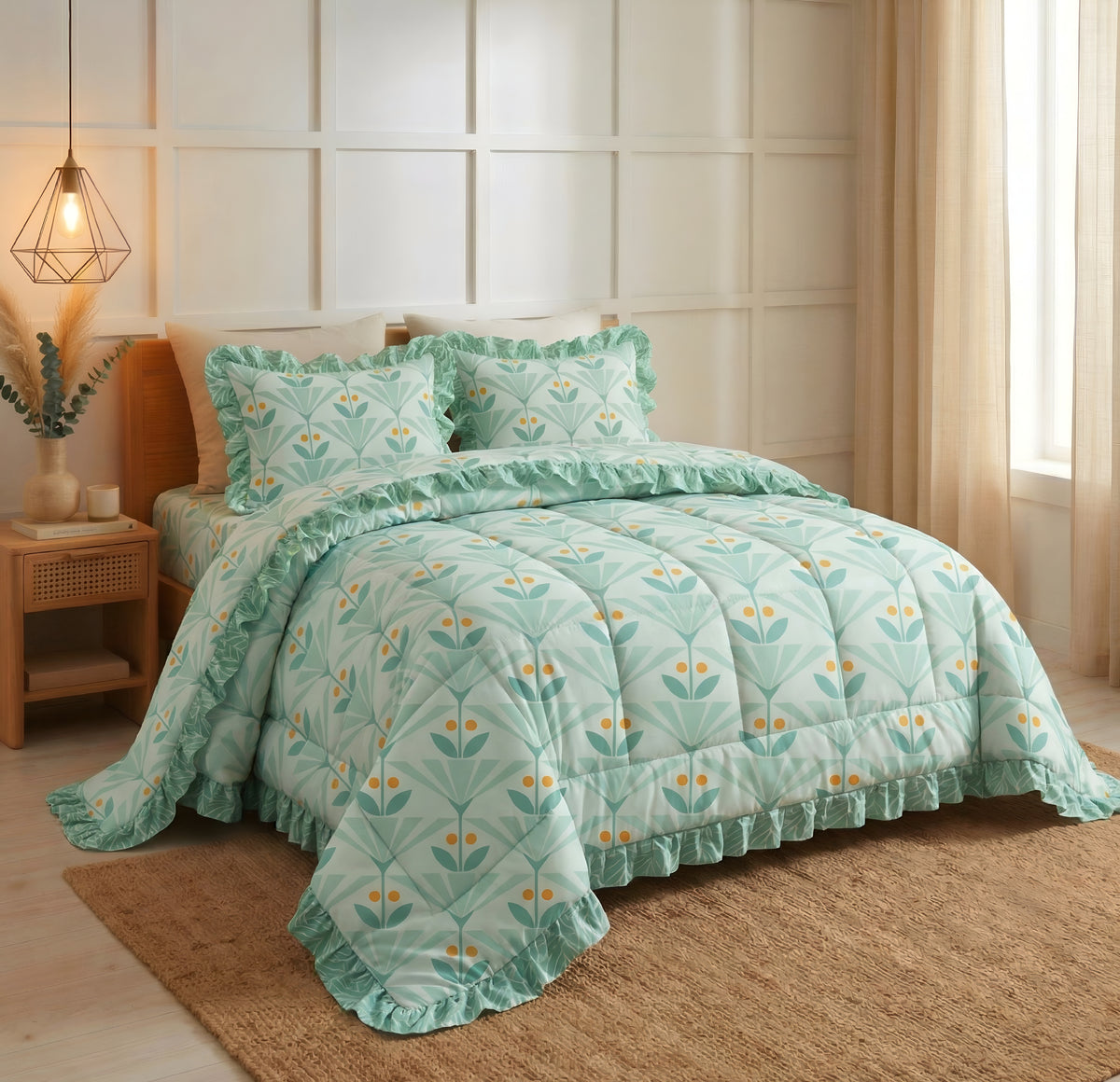 Frillo 4Pcs Bedding Set Mint Green
