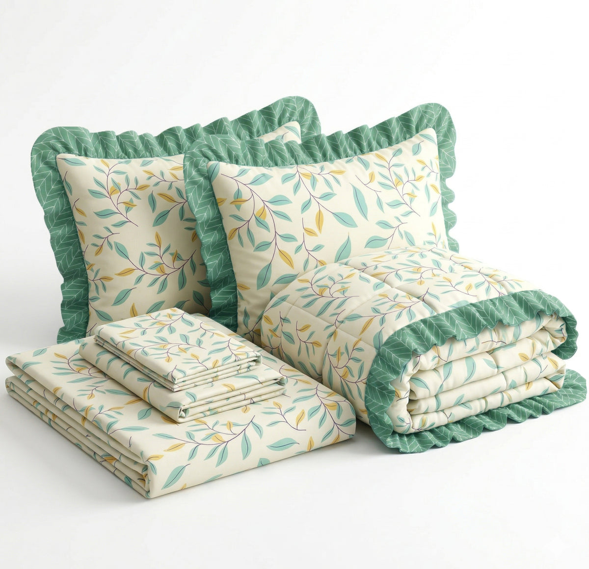 Frillo 4Pcs Bedding Set Olive Green