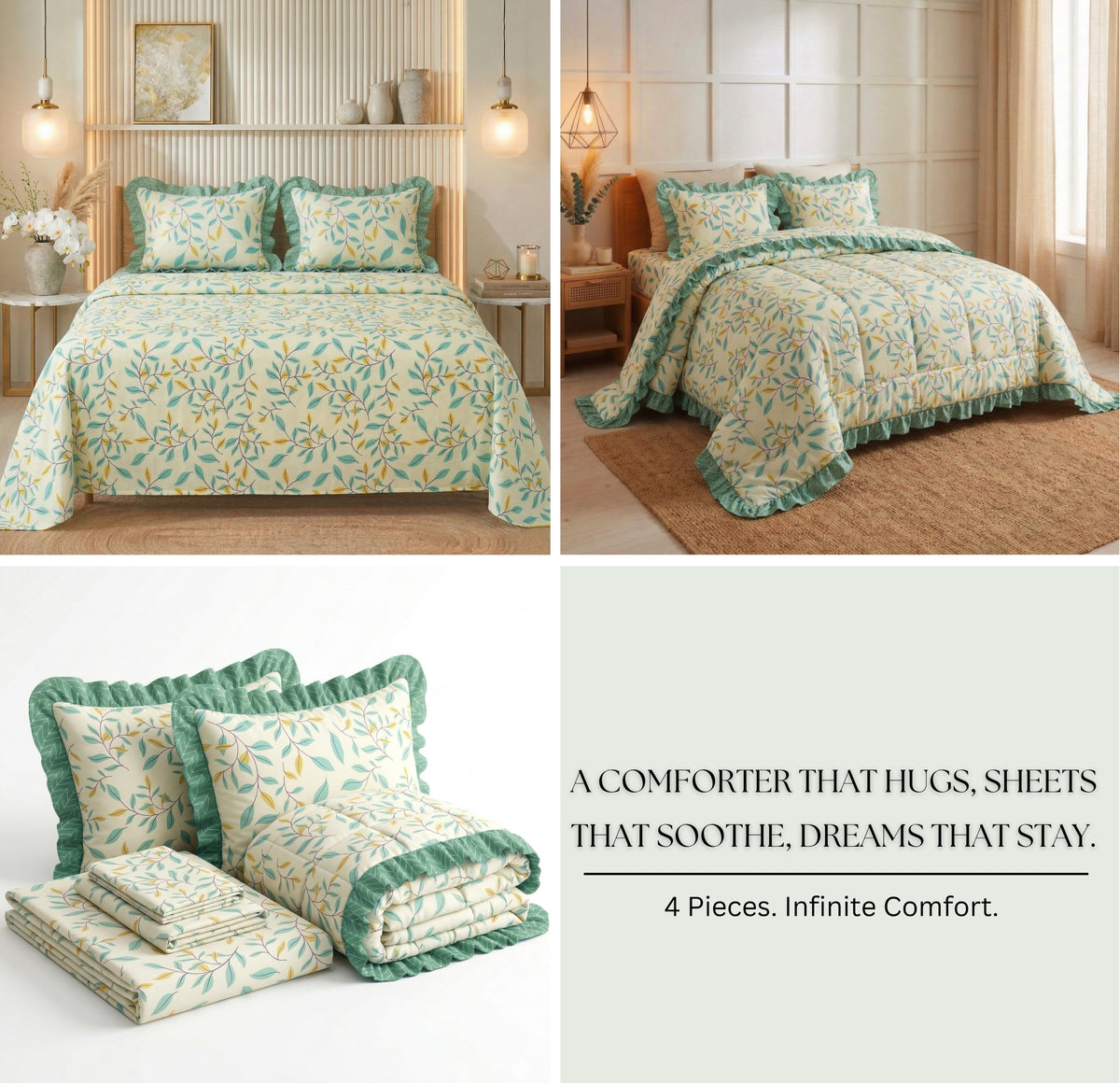 Frillo 4Pcs Bedding Set Olive Green