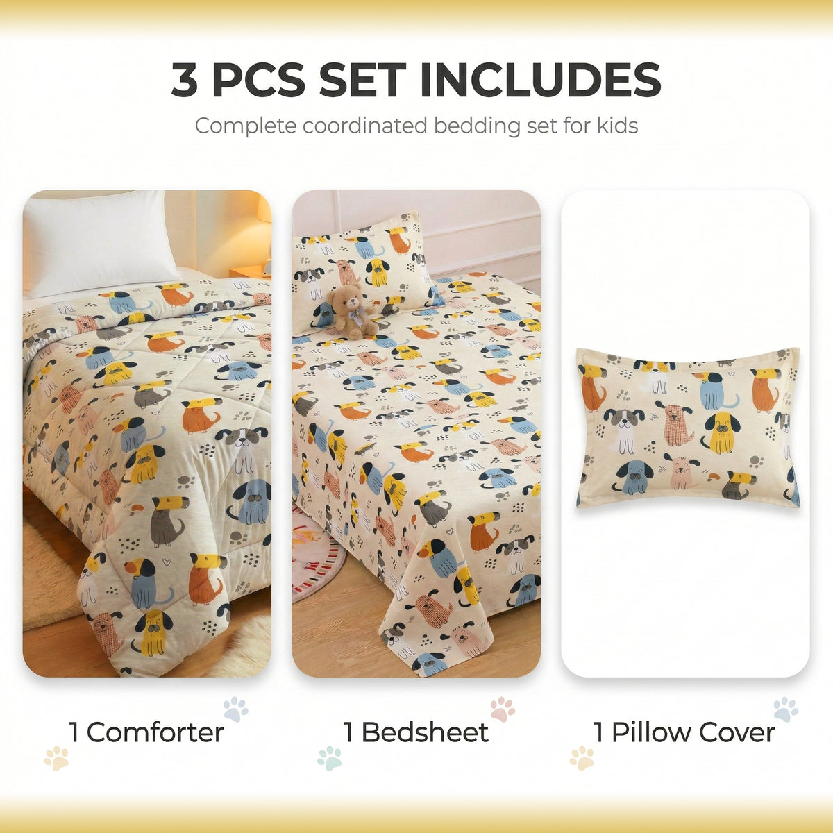 Kidzzy 3Pcs Bedding Set White Yellow