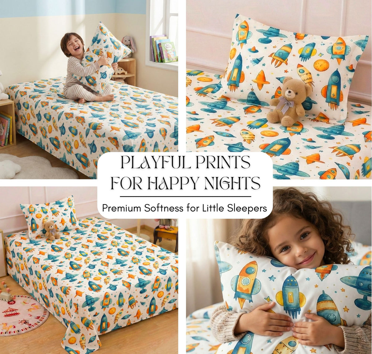 Kidzzy 3Pcs Bedding Set White Orange
