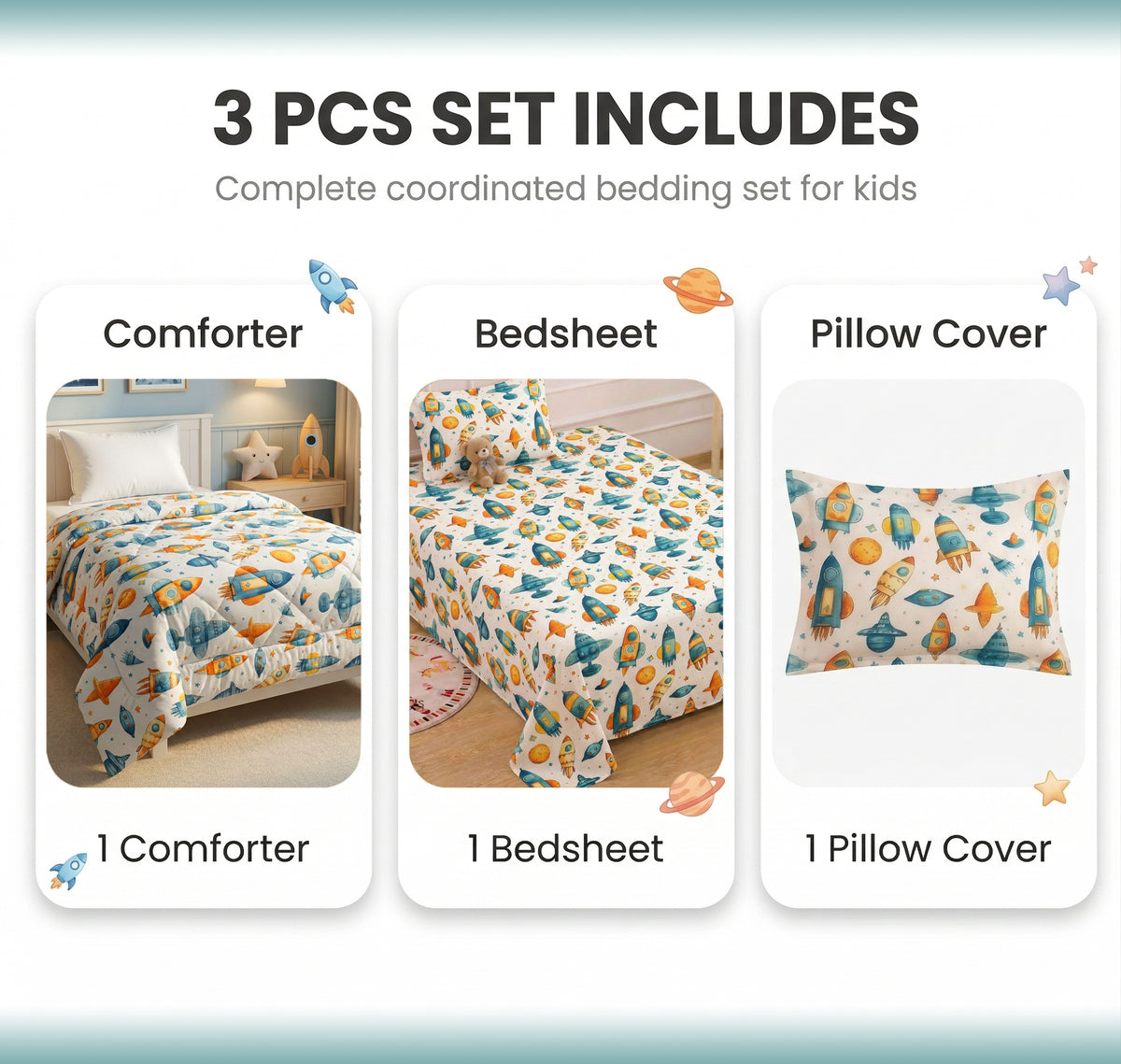 Kidzzy 3Pcs Bedding Set White Orange