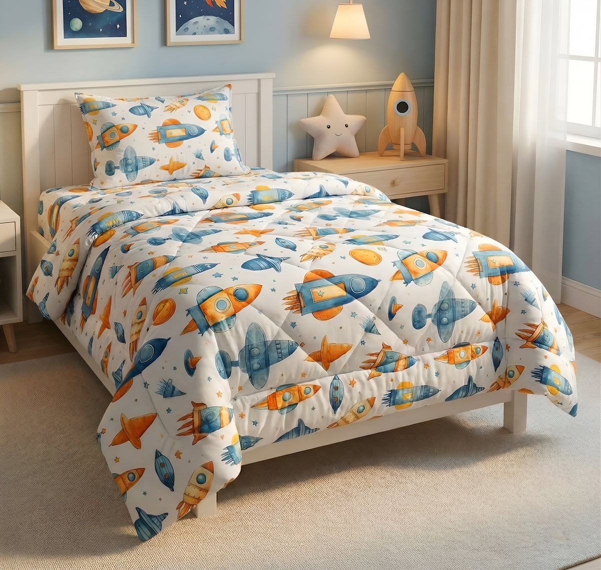Kidzzy 3Pcs Bedding Set White Orange