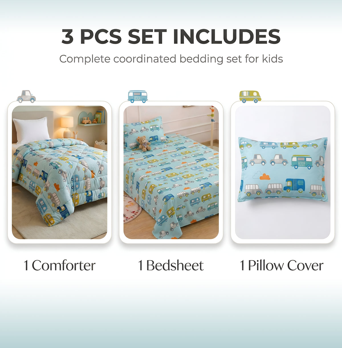 Kidzzy 3Pcs Bedding Set Baby Blue