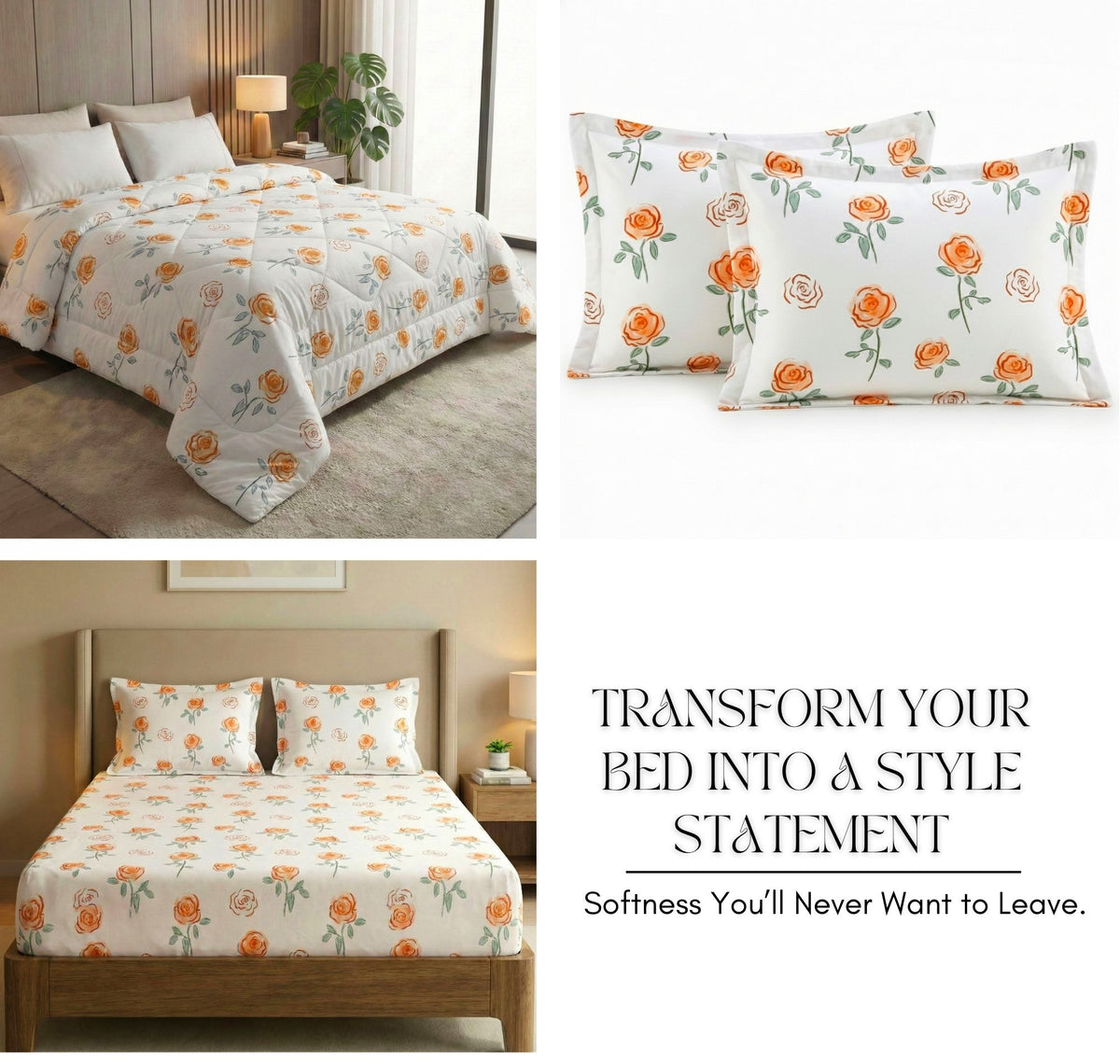 Pearl 4Pcs Bedding Set Peach White