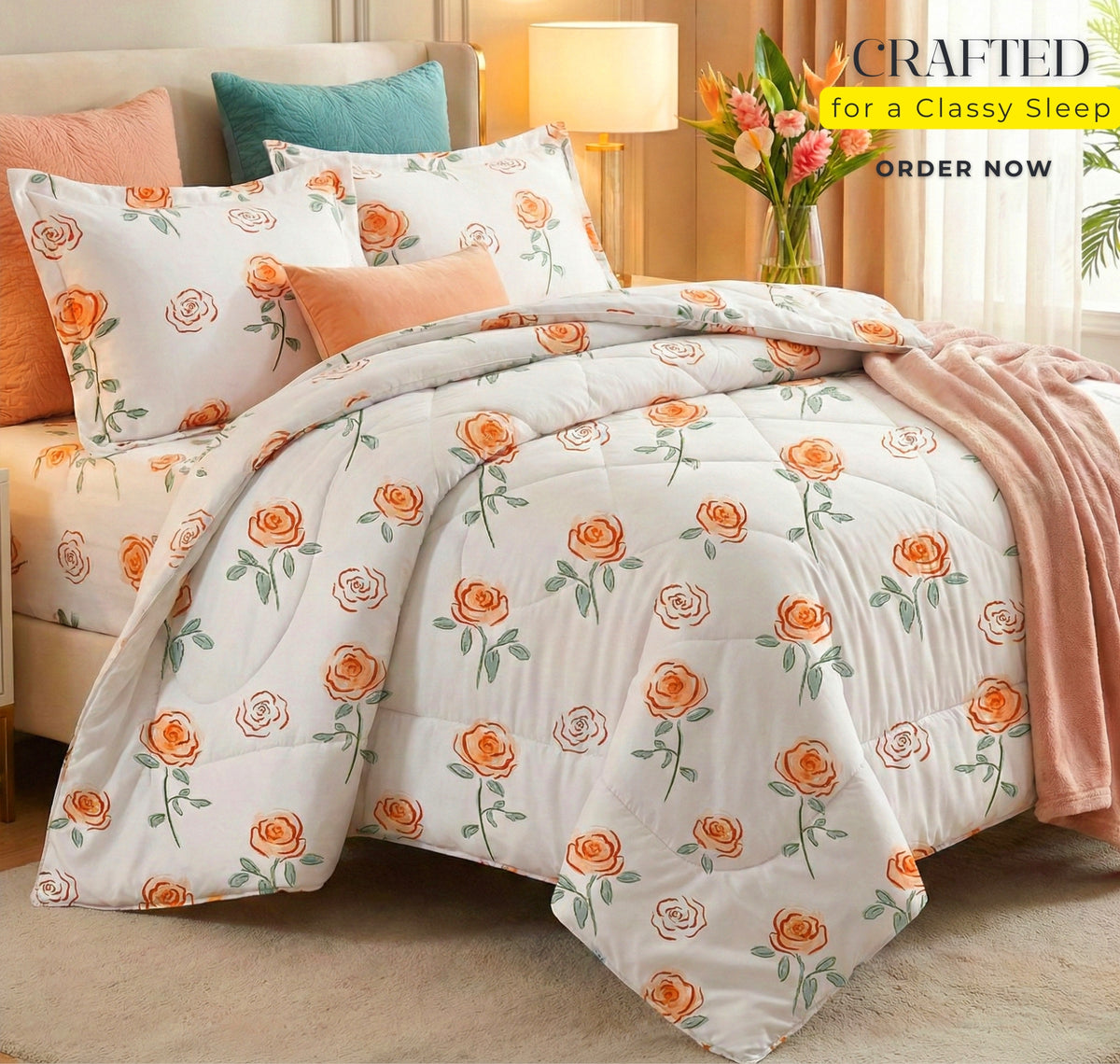 Pearl 4Pcs Bedding Set Peach White