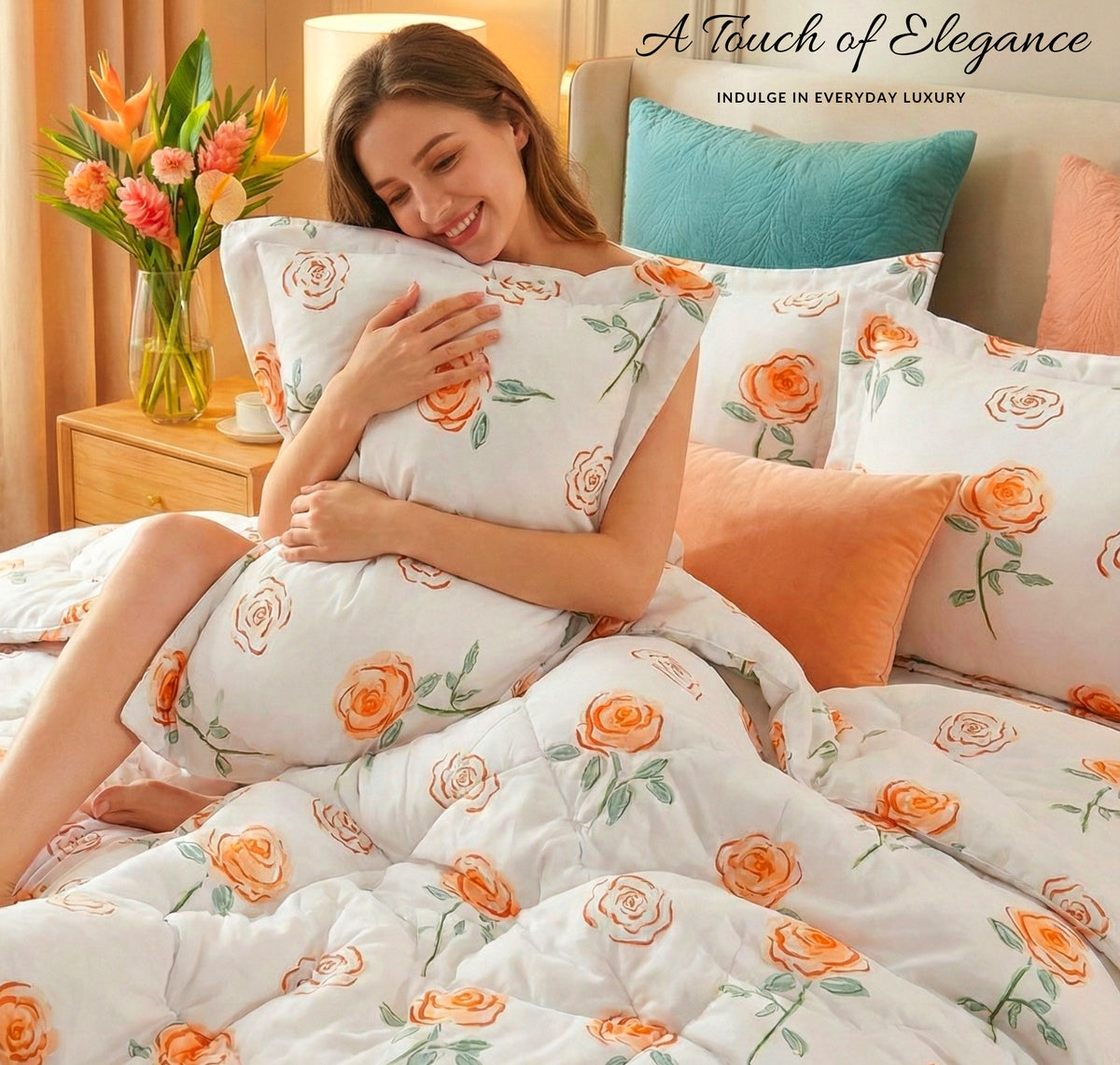 Pearl 4Pcs Bedding Set Peach White