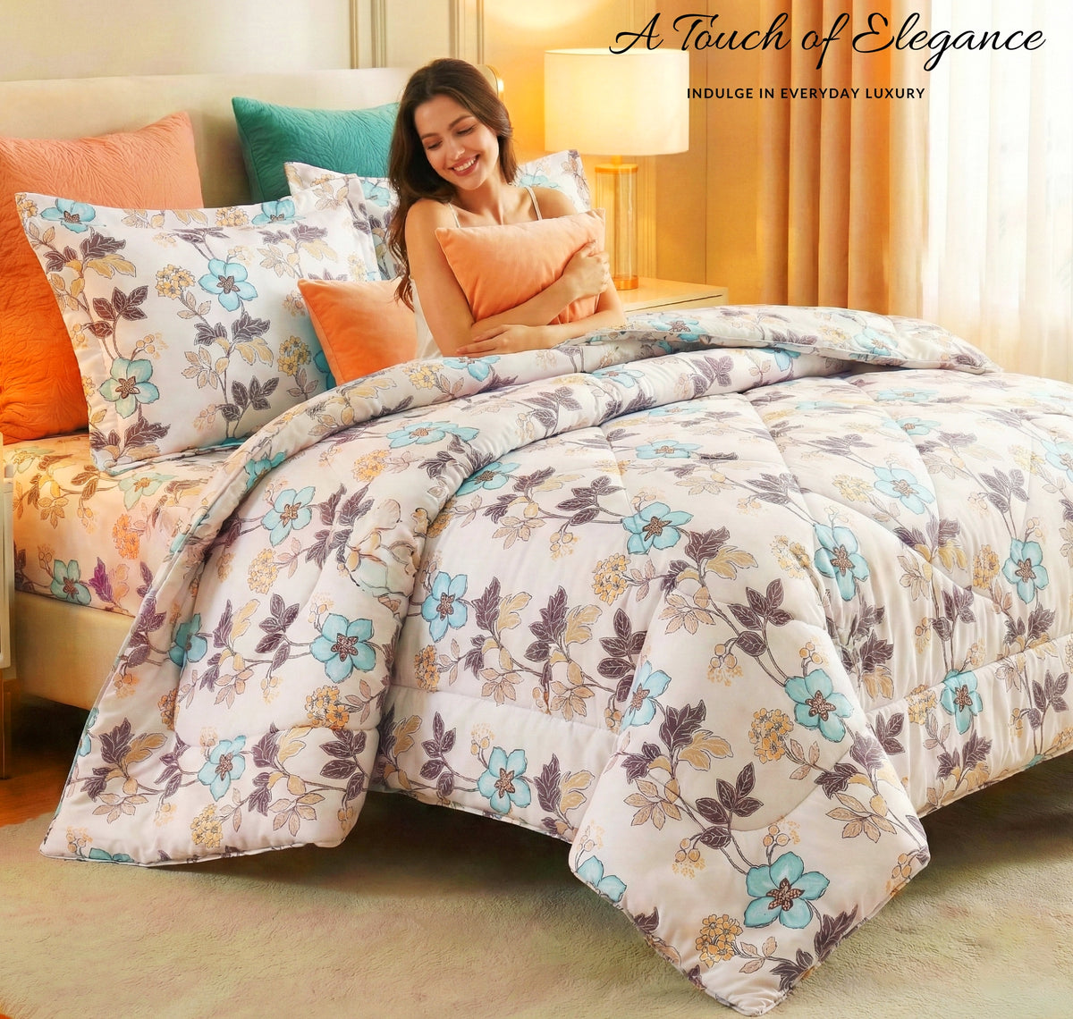 Pearl 4Pcs Bedding Set Beige Floral