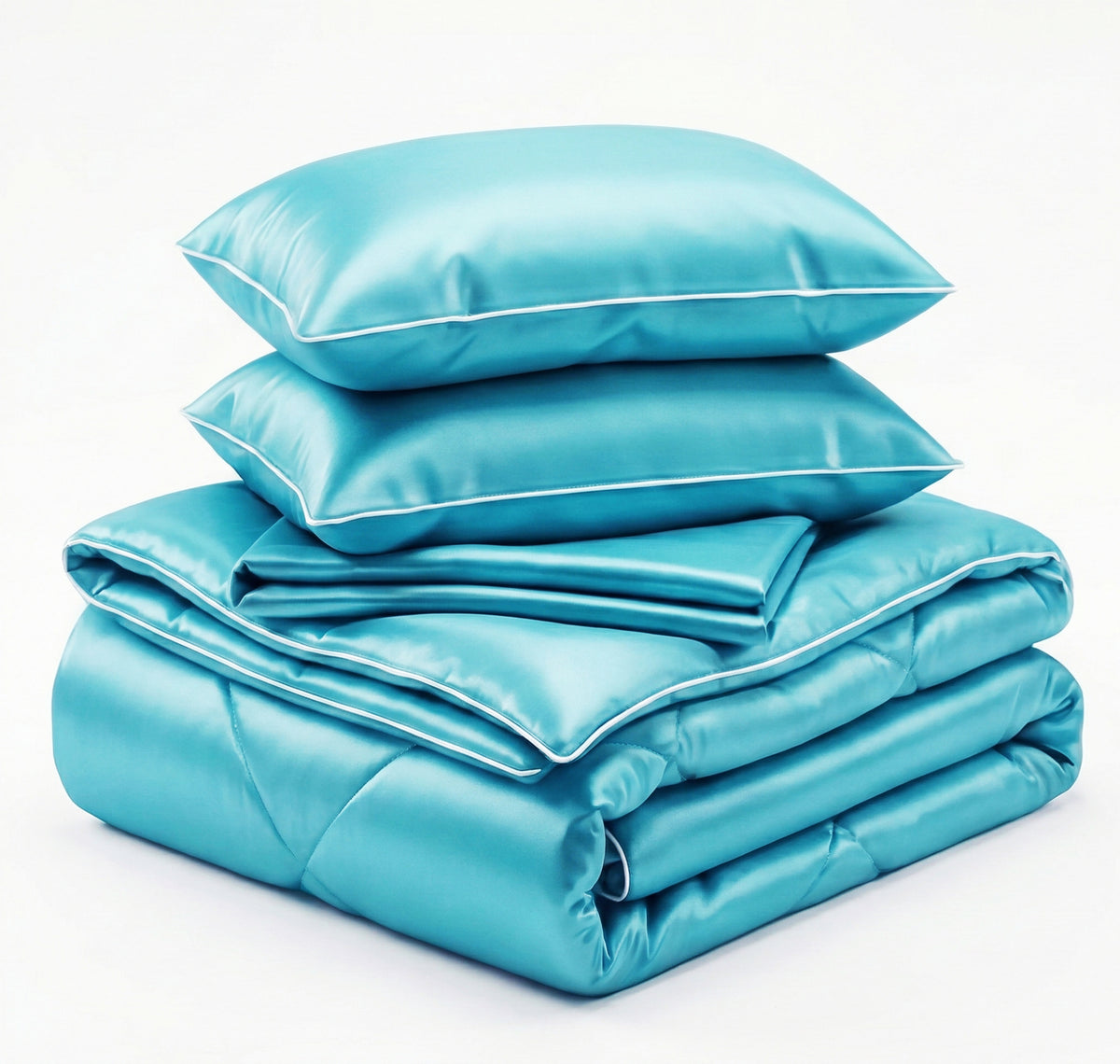 Satin Silk 4Pcs Bedding Set Aqua Blue