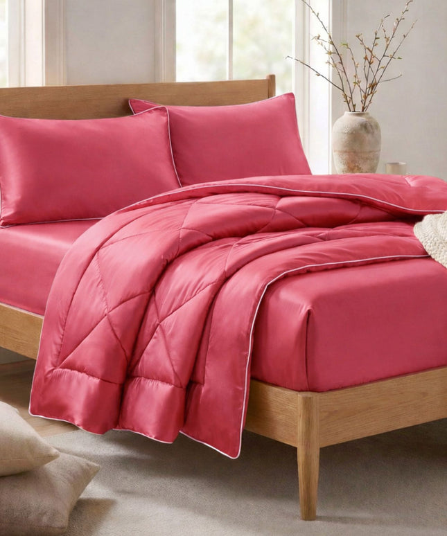 Satin Silk 4Pcs Bedding Set Rose Pink