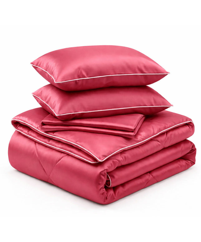 Satin Silk 4Pcs Bedding Set Rose Pink