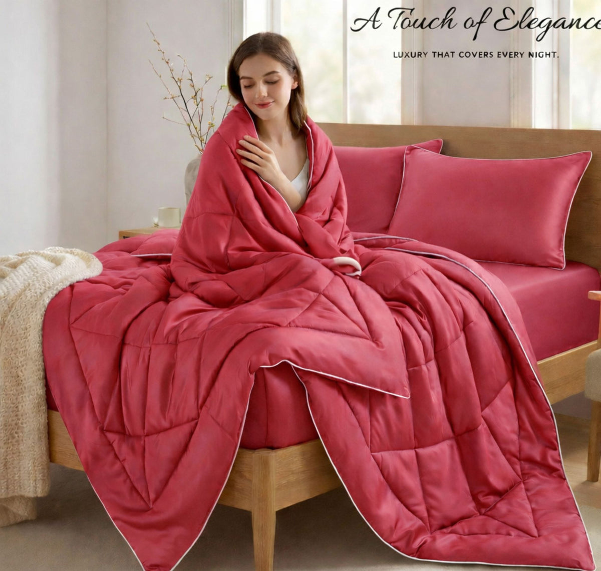 Satin Silk 4Pcs Bedding Set Rose Pink