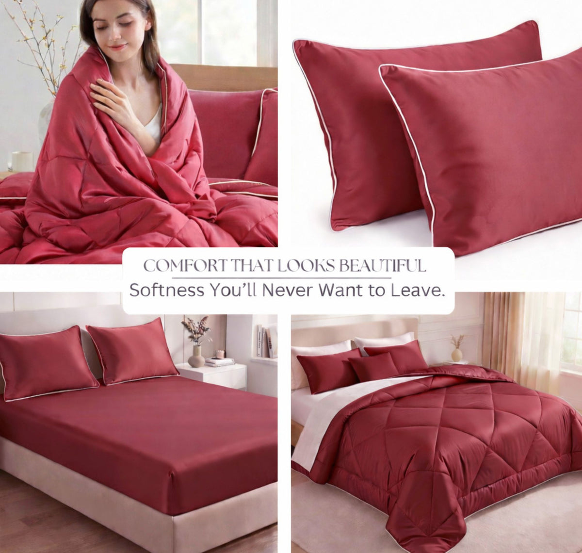 Satin Silk 4Pcs Bedding Set Rose Pink