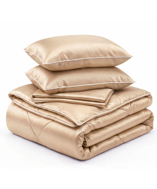 Satin Silk 4Pcs Bedding Set Champagne Beige