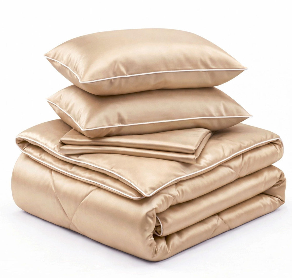 Satin Silk 4Pcs Bedding Set Champagne Beige