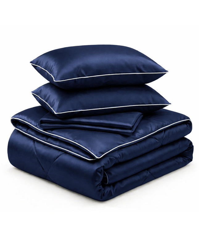 Satin Silk 4Pcs Bedding Set Navy Blue