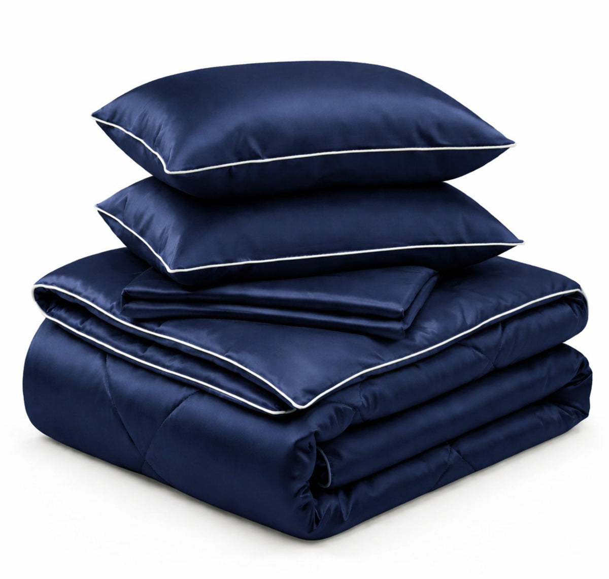 Satin Silk 4Pcs Bedding Set Navy Blue
