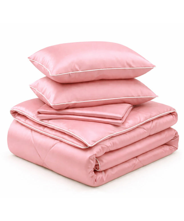 Satin Silk 4Pcs Bedding Set Baby Pink