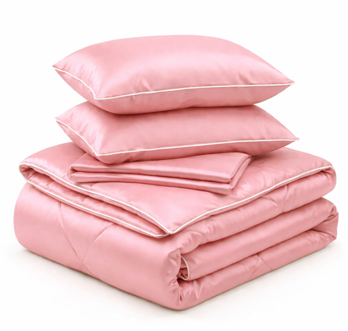 Satin Silk 4Pcs Bedding Set Baby Pink