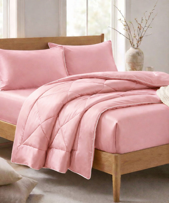 Satin Silk 4Pcs Bedding Set Baby Pink