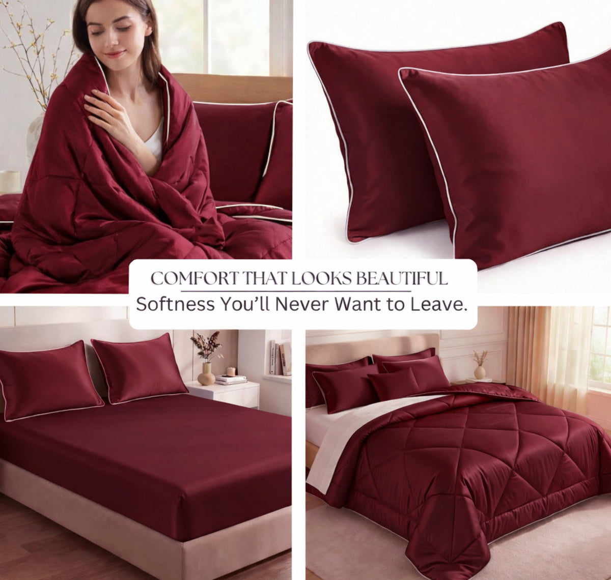 Satin Silk 4Pcs Bedding Set Burgundy Wine