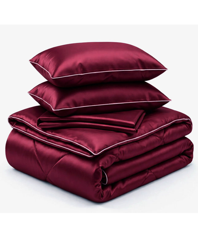 Satin Silk 4Pcs Bedding Set Burgundy Wine
