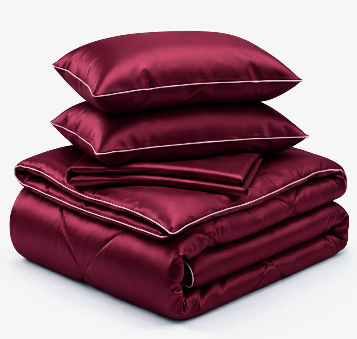 Satin Silk 4Pcs Bedding Set Burgundy Wine