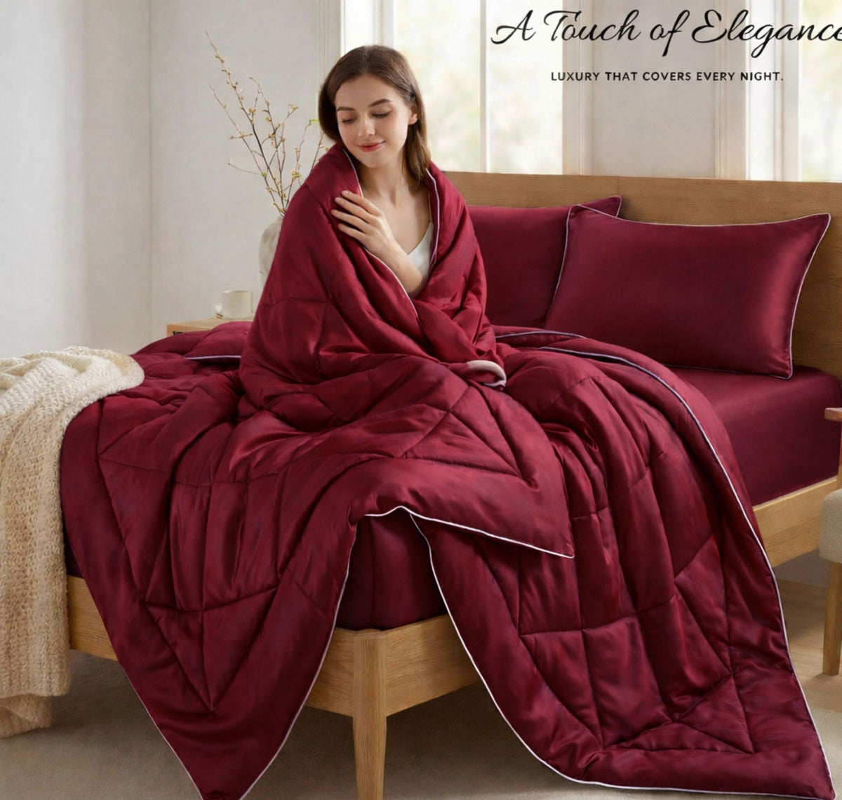 Satin Silk 4Pcs Bedding Set Burgundy Wine