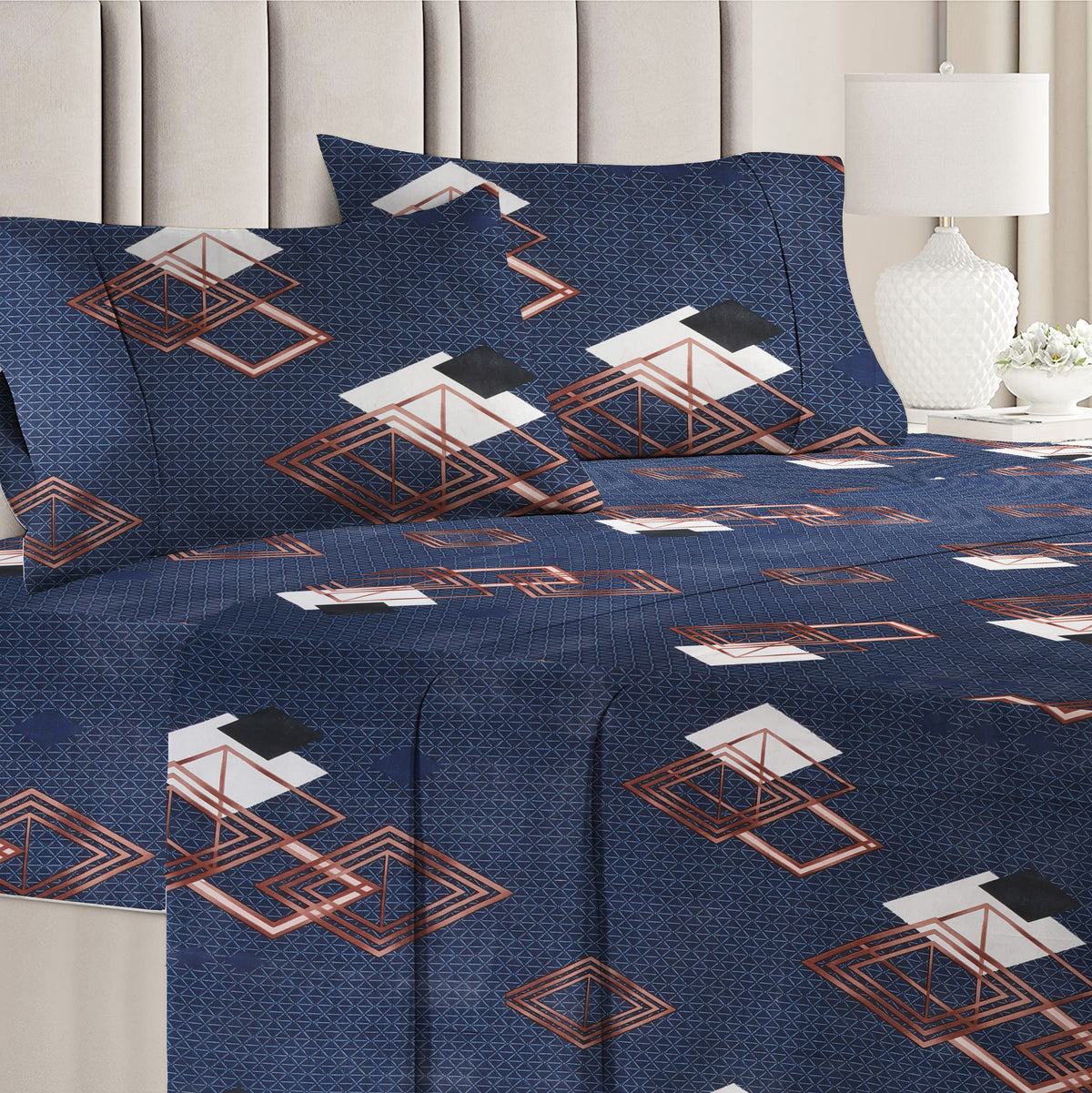 Valencia 4Pcs Bedding Set Navy Blue