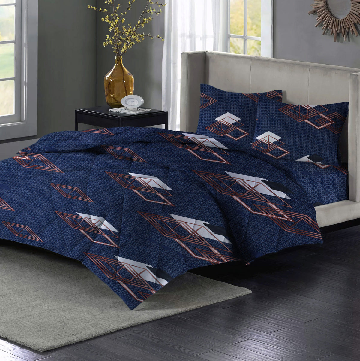 Valencia 4Pcs Bedding Set Navy Blue