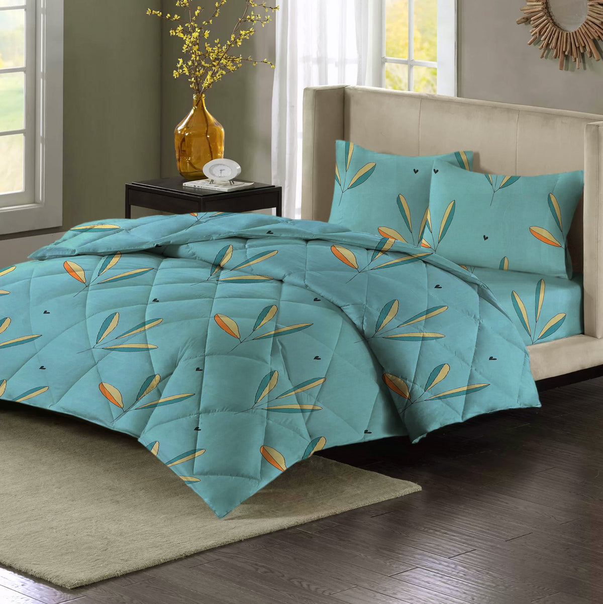 Valencia 4Pcs Bedding Set Aqua Mint