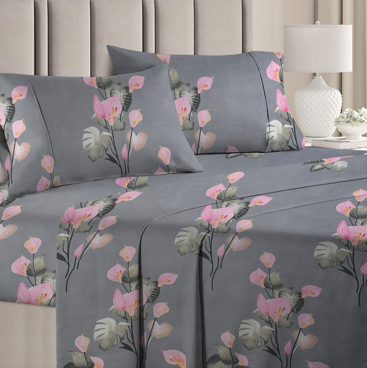 Valencia 4Pcs Bedding Set Charcoal Grey