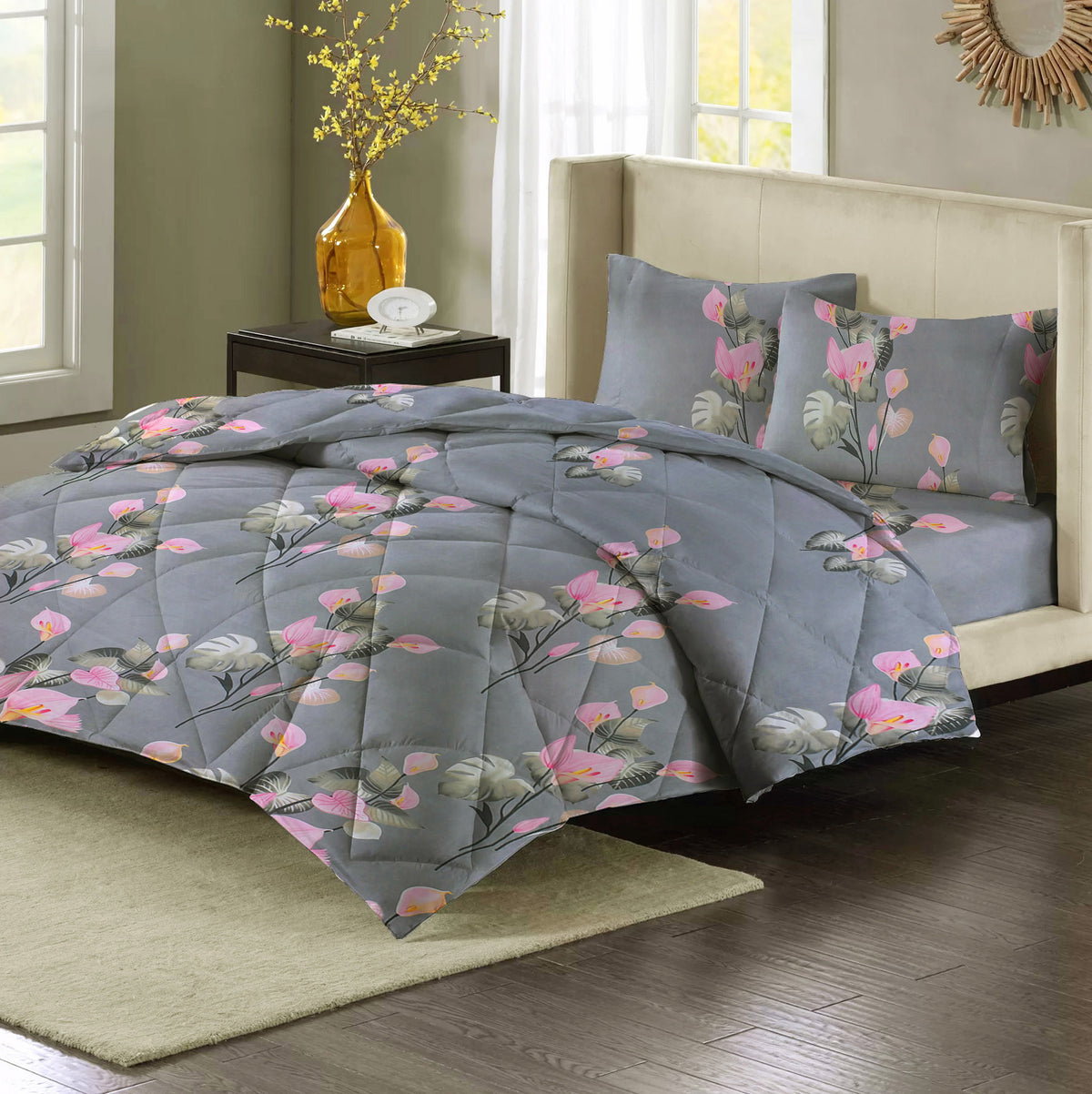 Valencia 4Pcs Bedding Set Charcoal Grey