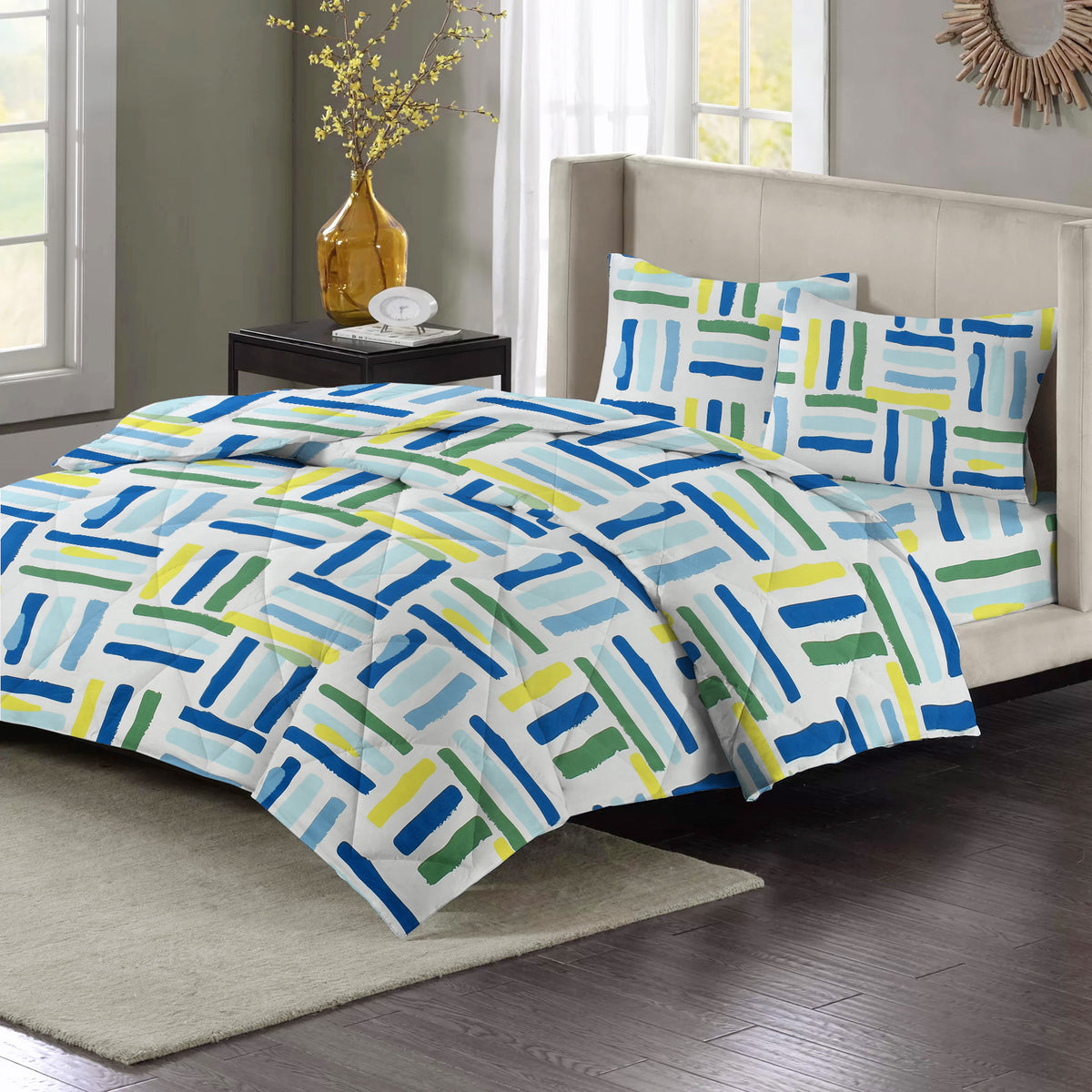 Valencia 4Pcs Bedding Set Blue  Green