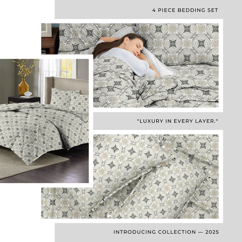 Valencia 4Pcs Bedding Set Light Grey