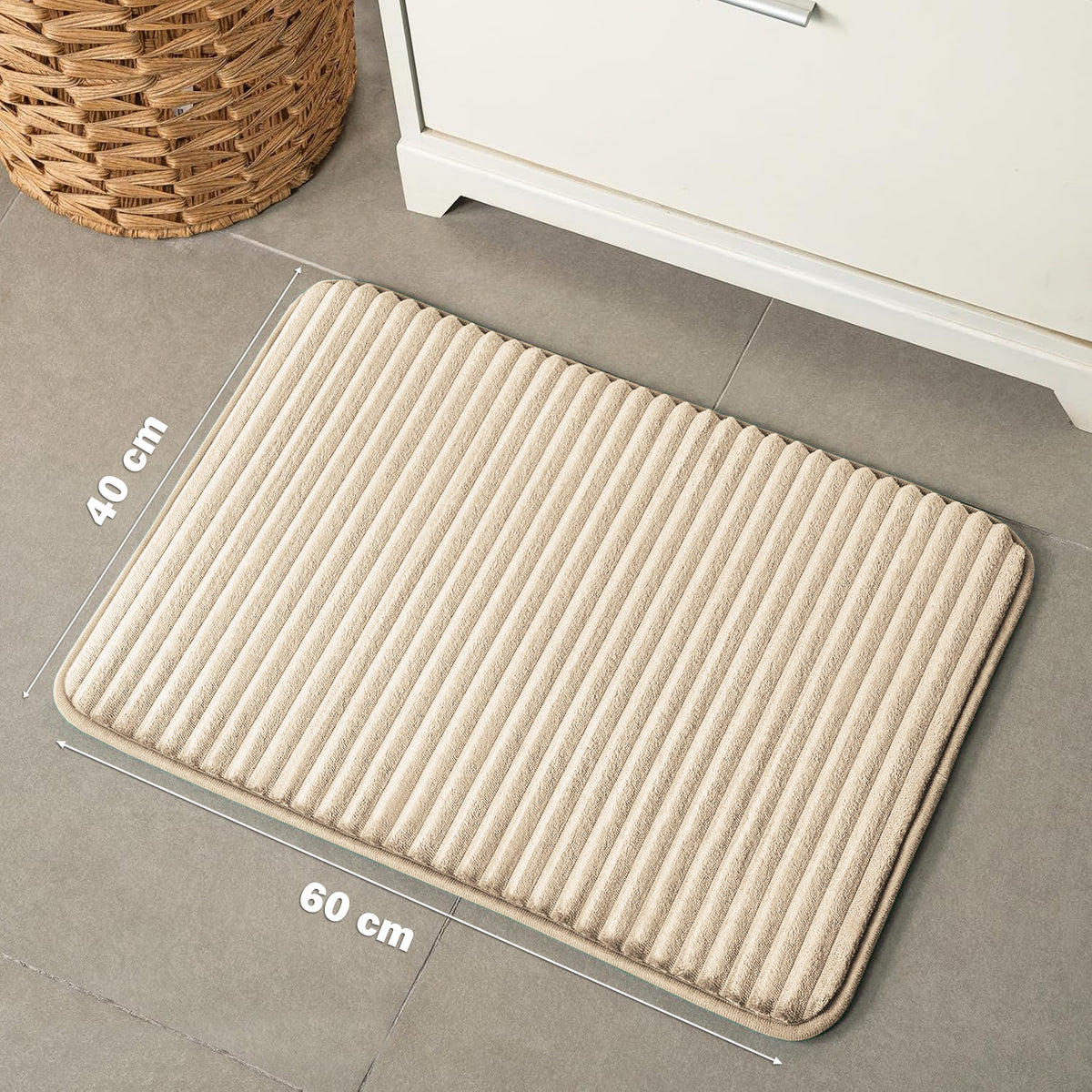 Memory Foam Pencil Design Bathmat Cream Beige
