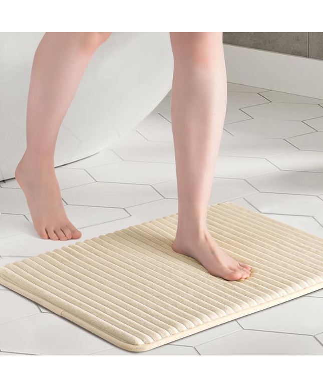 Memory Foam Pencil Design Bathmat Cream Beige