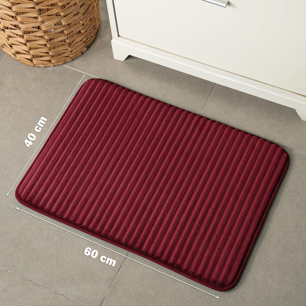 Memory Foam Pencil Design Bathmat Burgundy Red