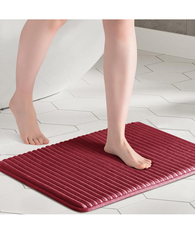 Memory Foam Pencil Design Bathmat Burgundy Red