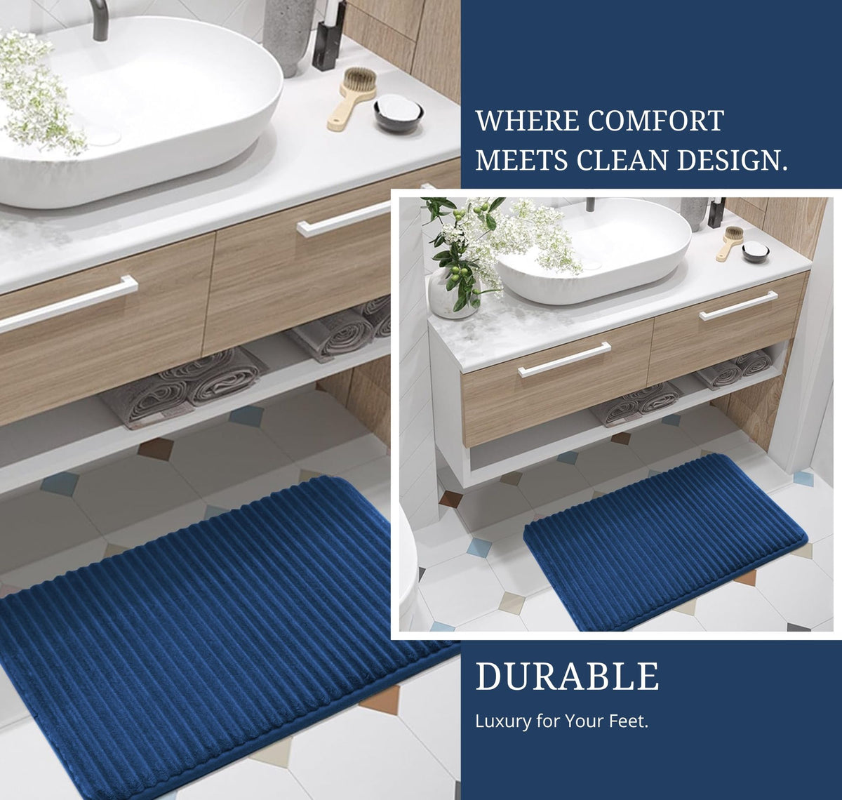 Memory Foam Pencil Design Bathmat Royal Blue