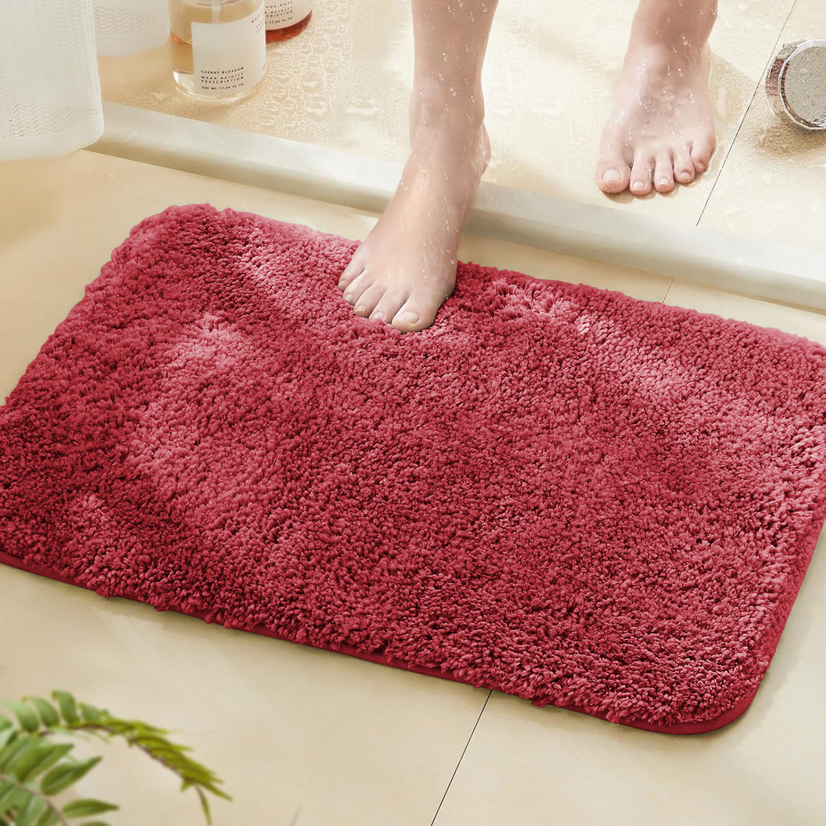 Microfiber Anti Skid Bathmat Crimson Red