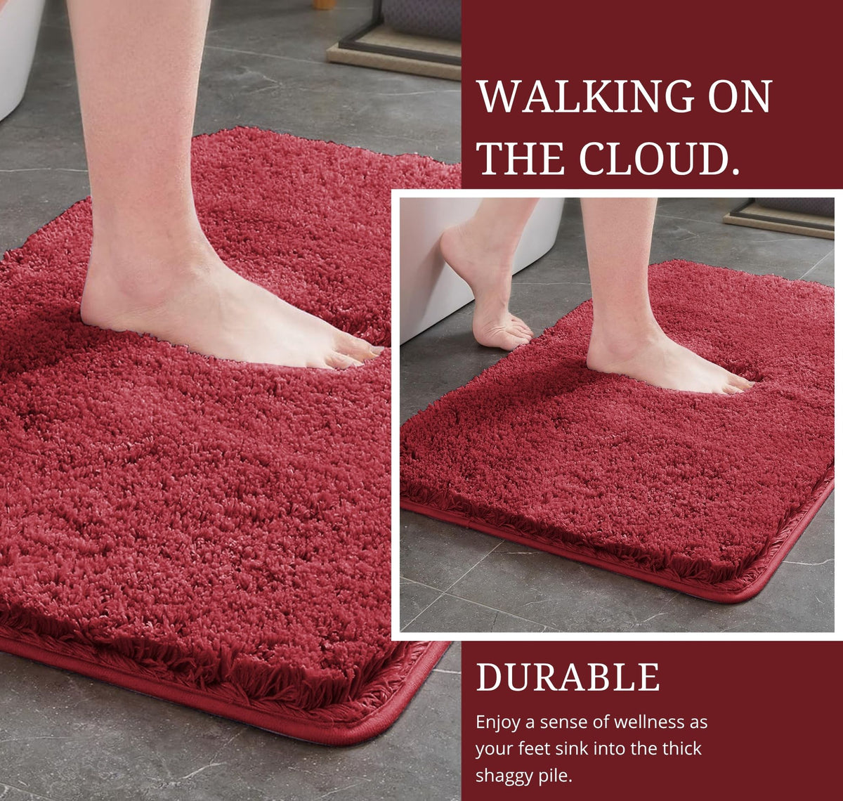 Microfiber Anti Skid Bathmat Crimson Red