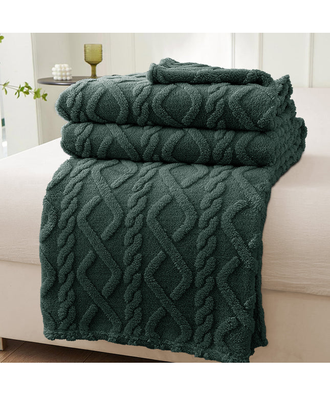 Coral  Flannel Blanket  Dark Green