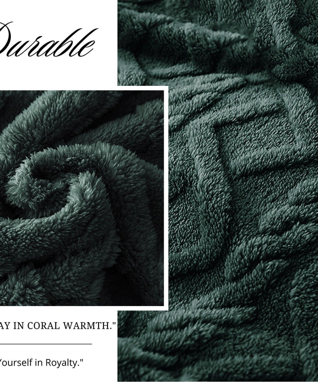 Coral  Flannel Blanket  Dark Green